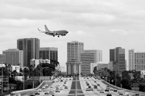 Airplane landing in San Diego, California
